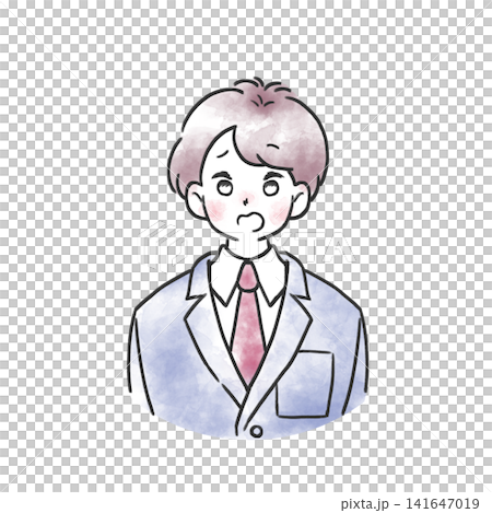 水彩風の人物イラスト 学生服の男の子の表情 困る 水彩風の人物イラスト 学生服の男の子の表情 困る 141647019