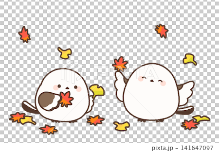 舞い落ちる紅葉とイチョウを楽しむシマエナガ 舞い落ちる紅葉とイチョウを楽しむシマエナガ 141647097