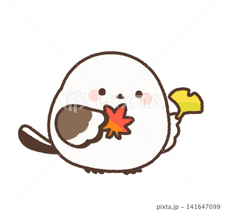 紅葉とイチョウを見比べるシマエナガ 紅葉とイチョウを見比べるシマエナガ 141647099