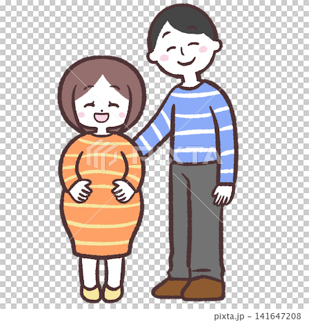 笑顔の妊娠女性と男性のイラスト 笑顔の妊娠女性と男性のイラスト 141647208