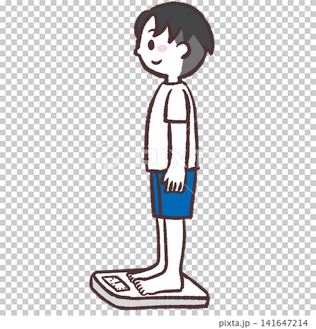 Illustration of a boy standing on a weighing scale Illustration of a boy standing on a weighing scale 141647214