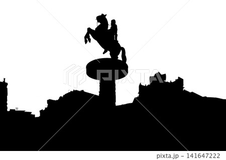 the silouette of the monument to Alexander III of Macedonia in Skopje, North Macedonia 141647222