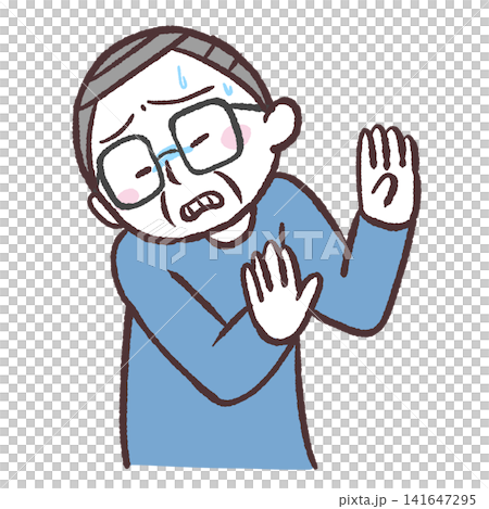 Illustration of a reluctant senior man Illustration of a reluctant senior man 141647295