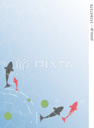 水光漂う水辺を泳ぐ魚と蓮の葉の夏向け縦型ポストカード背景 水光漂う水辺を泳ぐ魚と蓮の葉の夏向け縦型ポストカード背景 141647379