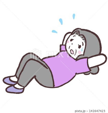 腹筋運動するシニア女性のイラスト 腹筋運動するシニア女性のイラスト 141647423
