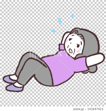 腹筋運動するシニア女性のイラスト 腹筋運動するシニア女性のイラスト 141647423