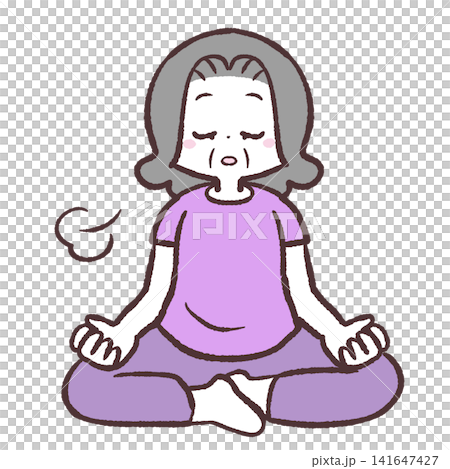 一位老年婦女冥想的插圖 一位老年婦女冥想的插圖 141647427