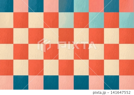 Seamless geometric pattern with colorful checkered print. Free hand brush squares 141647552