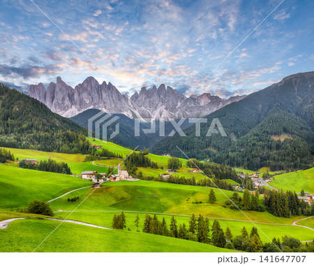 Gorgeous scene of magnificent Santa Maddalena village in Dolomites. Gorgeous scene of magnificent Santa Maddalena village in Dolomites. 141647707