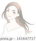 カメラ目線で髪を風に靡かせている女性のイラスト 141647717