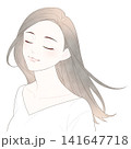 目を閉じて髪を風に靡かせている女性のイラスト 141647718