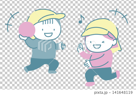 Children wearing hats enjoying playing with a ball. Children wearing hats enjoying playing with a ball. 141648119