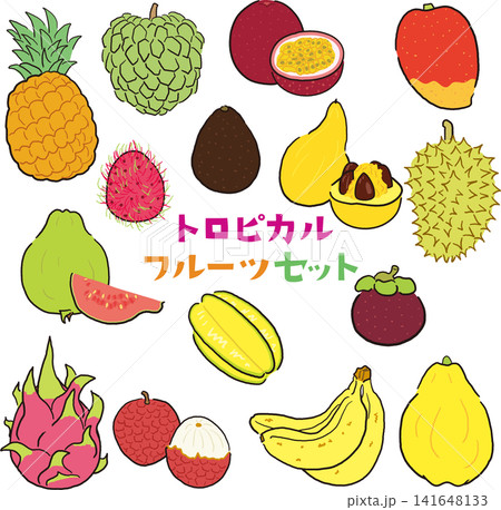 手描き風トロピカルフルーツセット 手描き風トロピカルフルーツセット 141648133