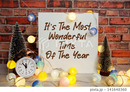 It's The Most Wonderful Time Of The Year Display with LED Lights Cotton Balls and Mini Trees It's The Most Wonderful Time Of The Year Display with LED Lights Cotton Balls and Mini Trees 141648360
