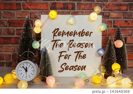 Remember The Reason For The Season Display with LED Lights Cotton Balls and Mini Trees 141648369
