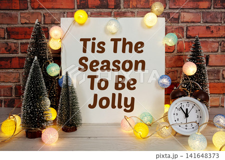 Tis The Season To Be Jolly Display with LED Lights Cotton Balls and Mini Trees Tis The Season To Be Jolly Display with LED Lights Cotton Balls and Mini Trees 141648373