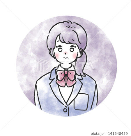 水彩風の人物イラストアイコン　学生服の女の子の表情　困る 141648439