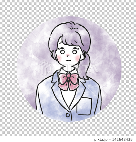 水彩風の人物イラストアイコン　学生服の女の子の表情　困る 141648439