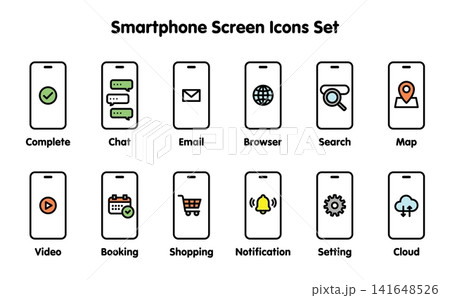 スマートフォンの画面アイコンセット(カラー) スマートフォンの画面アイコンセット(カラー) 141648526