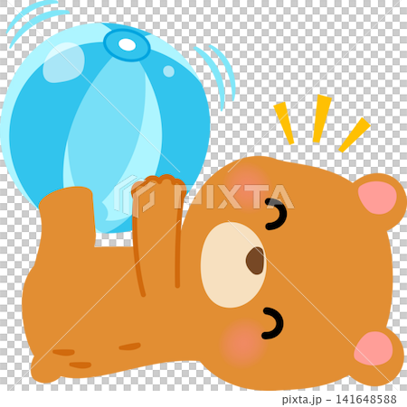 A bear character lying down and playing with a ball. A bear character lying down and playing with a ball. 141648588