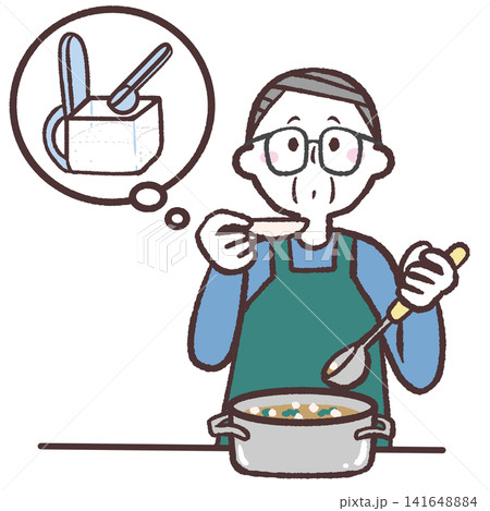 味見をするシニア男性のイラスト 味見をするシニア男性のイラスト 141648884