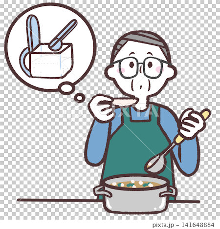 味見をするシニア男性のイラスト 味見をするシニア男性のイラスト 141648884