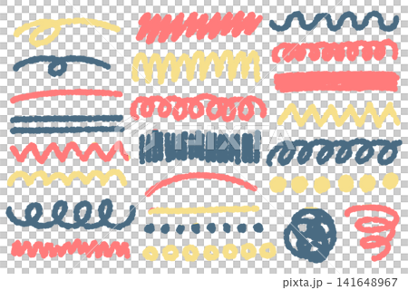 A set of colorful lines in various shapes drawn with crayons. A set of colorful lines in various shapes drawn with crayons. 141648967