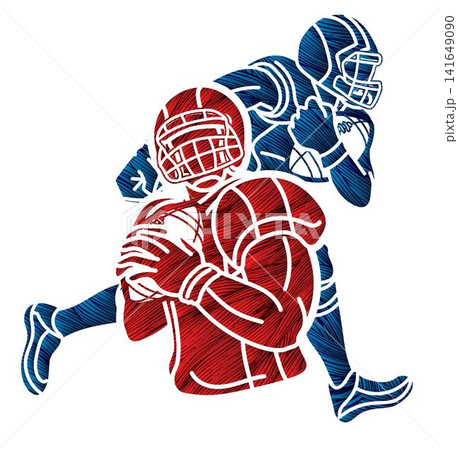 American Football Sport Team Groupof Players Mix Action Cartoon Graphic Vector American Football Sport Team Groupof Players Mix Action Cartoon Graphic Vector 141649090