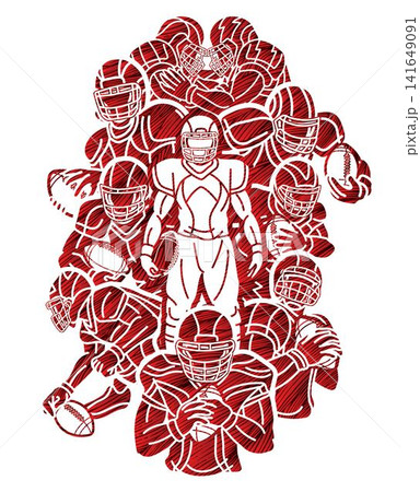 American Football Sport Team Groupof Players Mix Action Cartoon Graphic Vector American Football Sport Team Groupof Players Mix Action Cartoon Graphic Vector 141649091