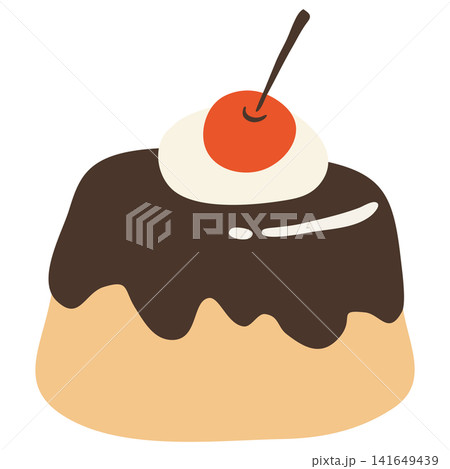 生クリームとさくらんぼが乗った日本のプリンのベクターイラスト 生クリームとさくらんぼが乗った日本のプリンのベクターイラスト 141649439