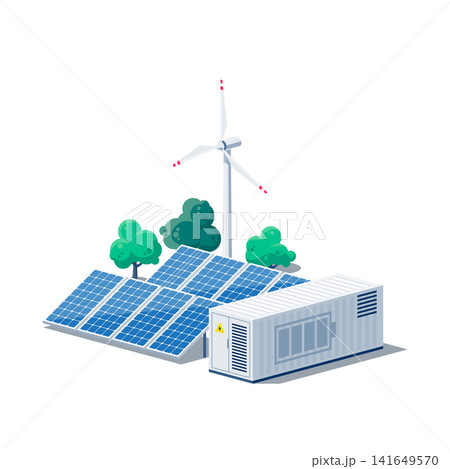 Battery energy storage with renewables solar panels and wind turbine Battery energy storage with renewables solar panels and wind turbine 141649570