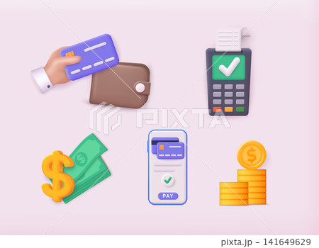 Set of 3d finance icon. Business and financial concept. 3D Web Vector Illustrations. Set of 3d finance icon. Business and financial concept. 3D Web Vector Illustrations. 141649629