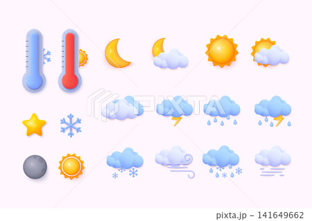 White clouds, dew on leaves, fog sign, day and night for forecast design. 3D Web Vector Illustrations. White clouds, dew on leaves, fog sign, day and night for forecast design. 3D Web Vector Illustrations. 141649662