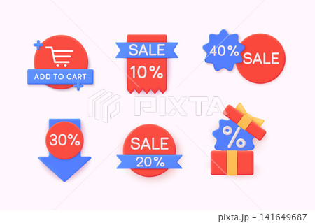 Price tags vector collection. Ribbon sale banners isolated. Discount offers. 3D Web Vector Illustrations. 141649687