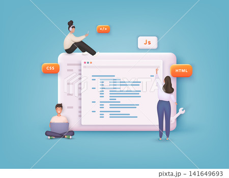 Website programming and coding. Web development and coding. 3D Vector Illustrations. Website programming and coding. Web development and coding. 3D Vector Illustrations. 141649693
