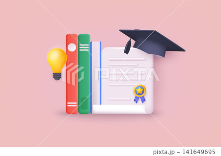 Books and diploma education concept. 3D Web Vector Illustrations. Books and diploma education concept. 3D Web Vector Illustrations. 141649695