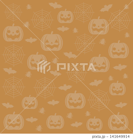 カボチャや蜘蛛の巣が敷き詰められたシックなハロウィンのシームレス柄背景 カボチャや蜘蛛の巣が敷き詰められたシックなハロウィンのシームレス柄背景 141649914