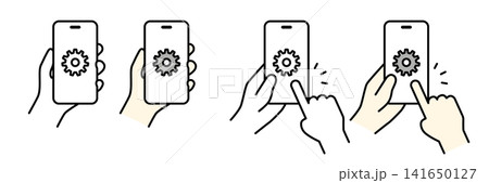 設定アイコンを表示したスマートフォンを持つ手のイラスト(セット) 設定アイコンを表示したスマートフォンを持つ手のイラスト(セット) 141650127