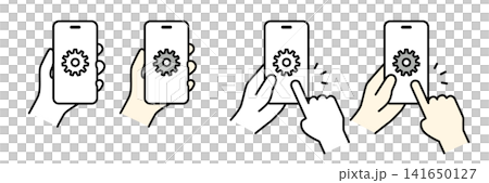 設定アイコンを表示したスマートフォンを持つ手のイラスト(セット) 設定アイコンを表示したスマートフォンを持つ手のイラスト(セット) 141650127