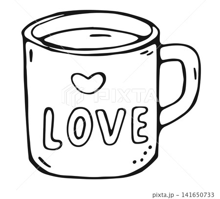 Coffee Love Mug with Heart Hand Drawn Doodle Clipart Coffee Love Mug with Heart Hand Drawn Doodle Clipart 141650733