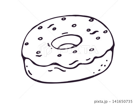 Donut with Glaze and Sprinkles Hand Drawn Doodle Clipart 141650735