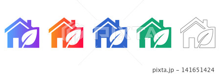 Eco Home and Leaf Concept Vector Icon Set 141651424