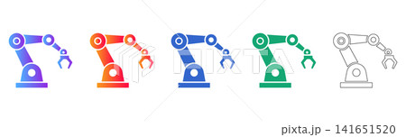 Robotic Arm Manufacturing Icon Set Robotic Arm Manufacturing Icon Set 141651520
