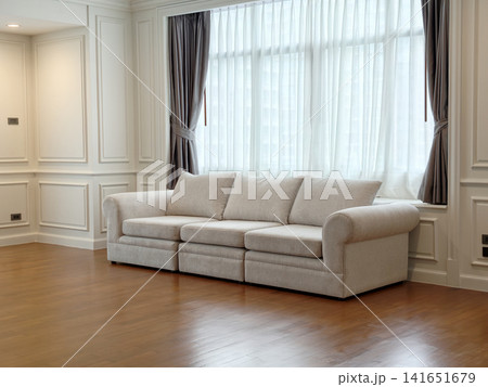 Modern beige fabric sofa set in bright living room interior Modern beige fabric sofa set in bright living room interior 141651679