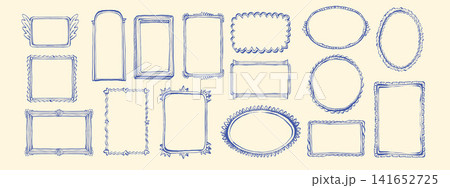 Doodle cute frame set, hand drawn minimal sketch border, vintage trendy abstract empty photo box. Doodle cute frame set, hand drawn minimal sketch border, vintage trendy abstract empty photo box. 141652725