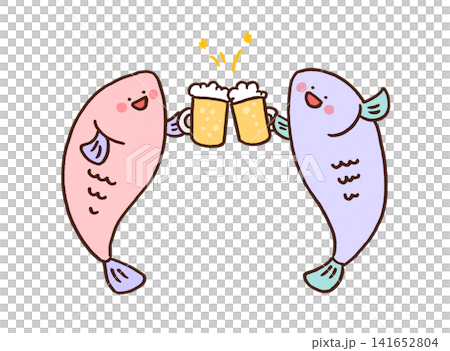 Two fish toast each other with beer mugs (Drink like a fish) Two fish toast each other with beer mugs (Drink like a fish) 141652804