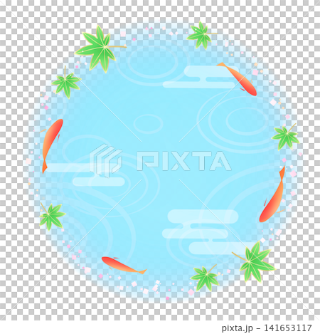 一款清新別緻的相框材質,飾以藍色楓葉和遊動的金魚圖案。 (圓形) 一款清新別緻的相框材質,飾以藍色楓葉和遊動的金魚圖案。 (圓形) 141653117