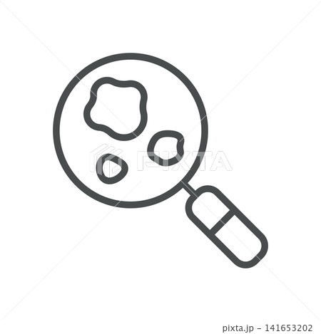 Mole check line icon. Magnifying glass examining skin lesions for melanoma screening. Editable stroke vector illustration. 141653202