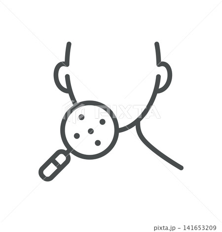 Skin examination line icon. Magnifying glass inspecting facial spots and skin lesions. Editable stroke vector illustration. 141653209