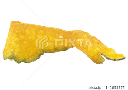 Crispy fried pumpkin thai piece isolated on white background Crispy fried pumpkin thai piece isolated on white background 141653575